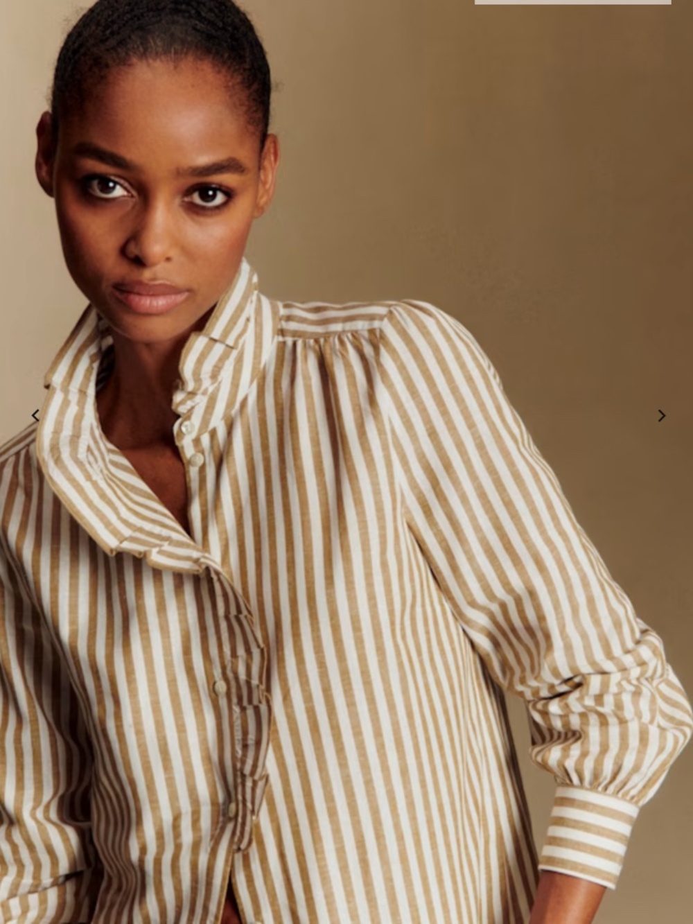 Sezane Chlo Ecru-Camel Stripes Shirt - 44/12